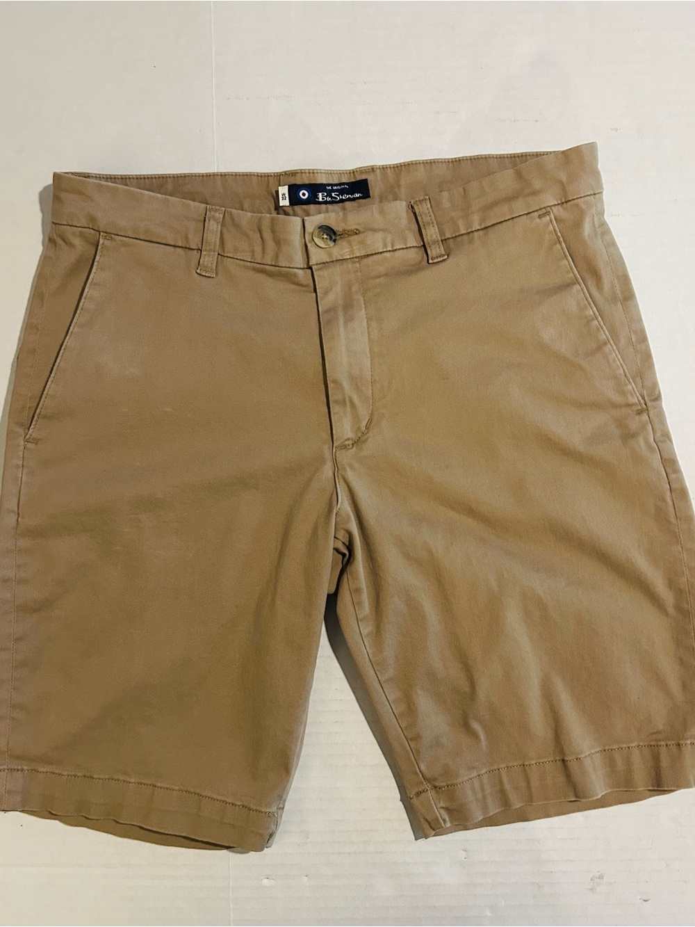 Ben Sherman Flat Front Chino Khaki Shorts Men's 32 Regular Fit Tan Beige Preppy